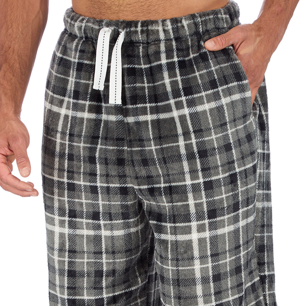 Mens Charcoal Check Fleece Pyjama Bottoms