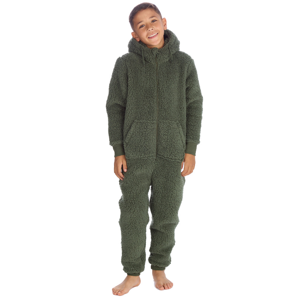Boys Olive Teddy Fleece Onesie