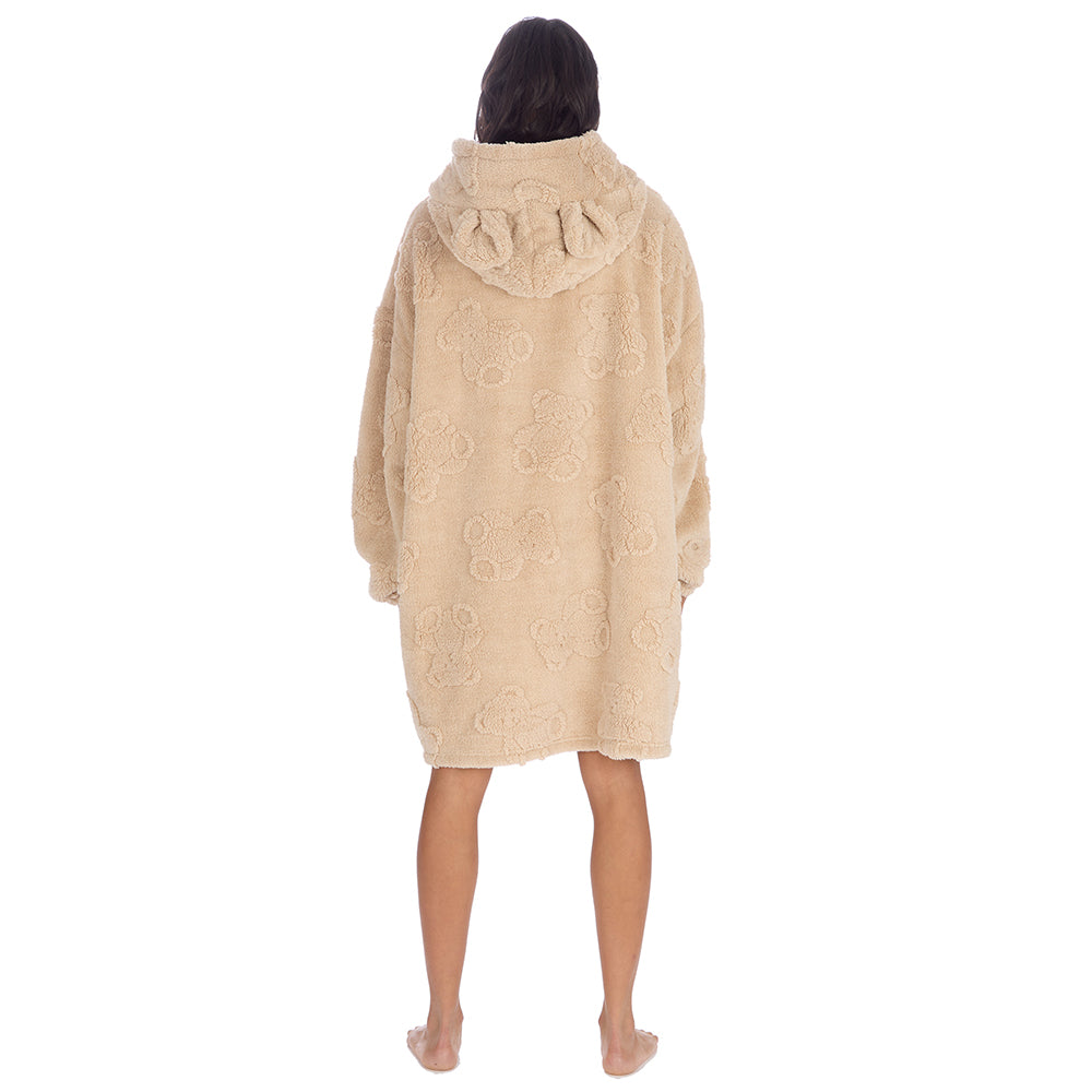 Ladies Beige Teddy Bear Textured Blanket Hoodie