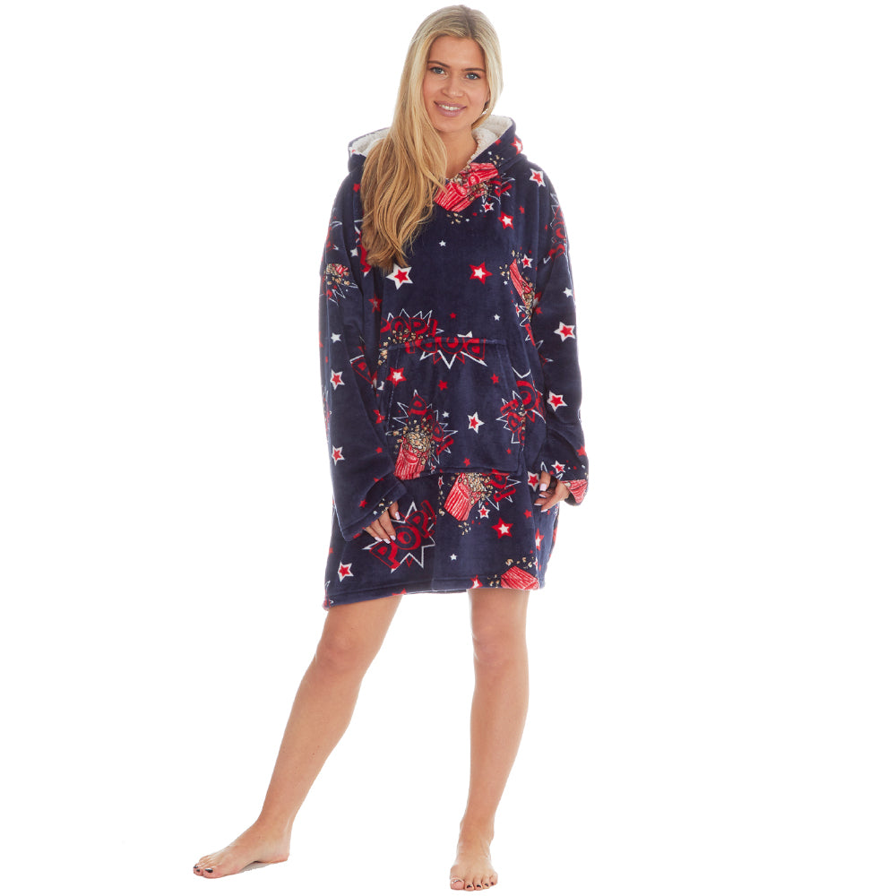 Ladies Popcorn Navy Blanket Hoodie
