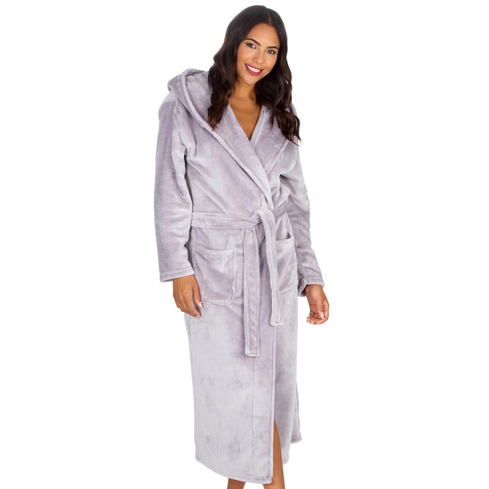 Ladies Silver Long Hooded Dressing Gown