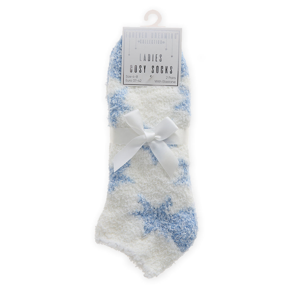 Ladies 2 Pairs Blue Stars Trainer Cosy Socks