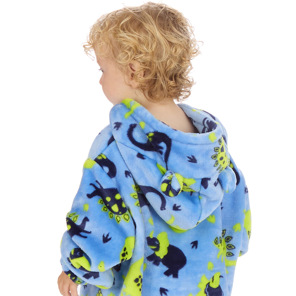 Infant Bear Ears Blue Dino Blanket Hoodie