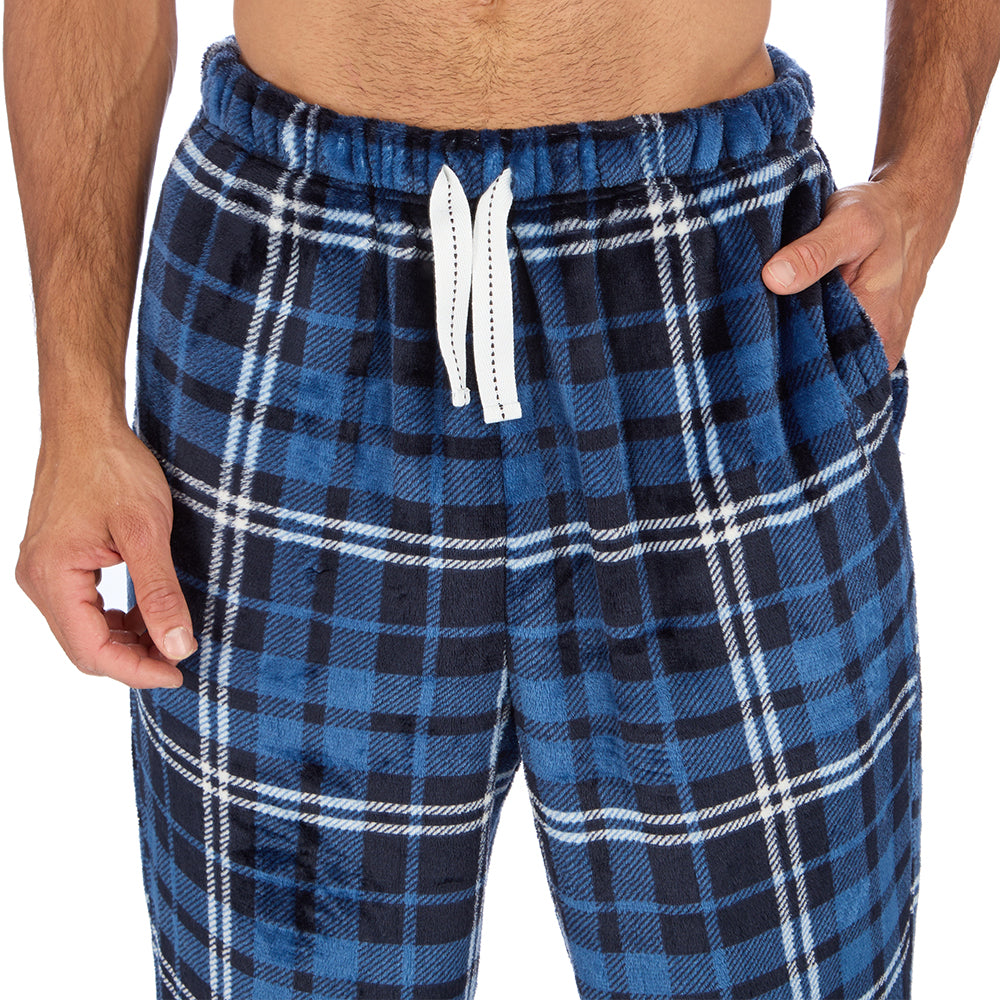 Mens Blue Check Fleece Pyjama Set