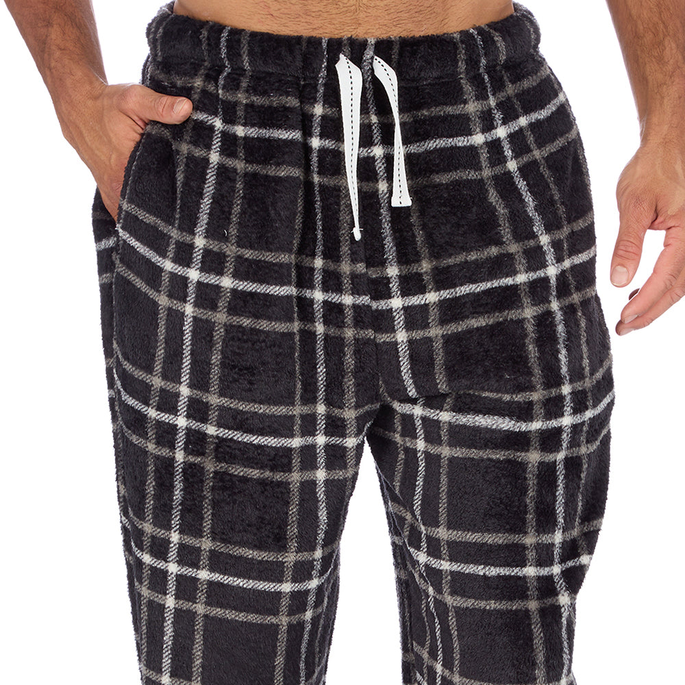 Mens Black Check Fleece Pyjama Bottoms