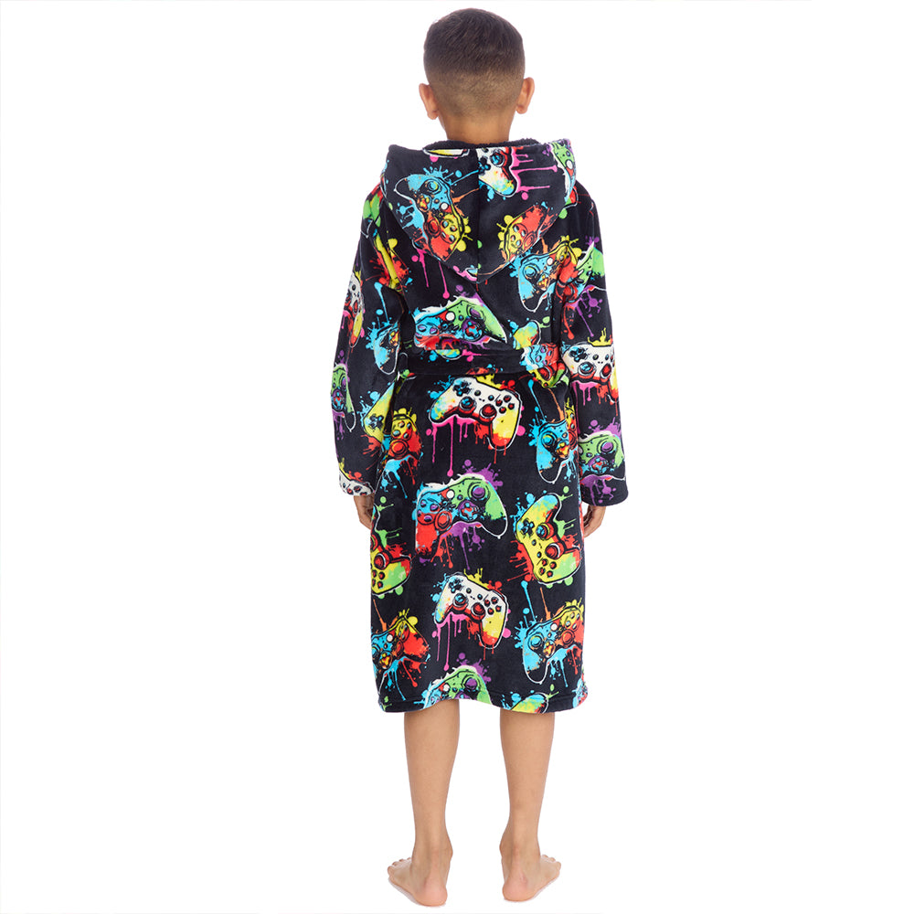 Boys Navy Gamer Hooded Dressing Gown 