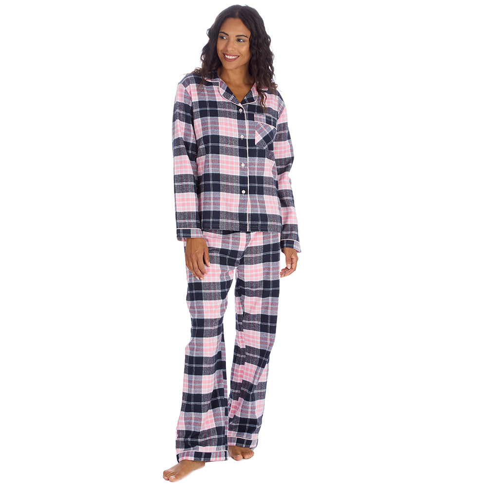 Ladies Pink Check Brushed Flannel Pyjama Set