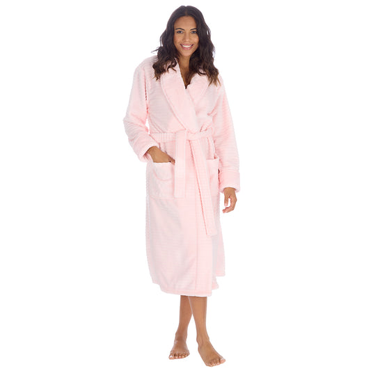 Ladies Baby Pink Textured Shawl Collar Dressing Gown