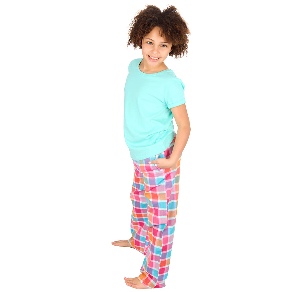 Girls Mint Check Long Pants Pyjama Set