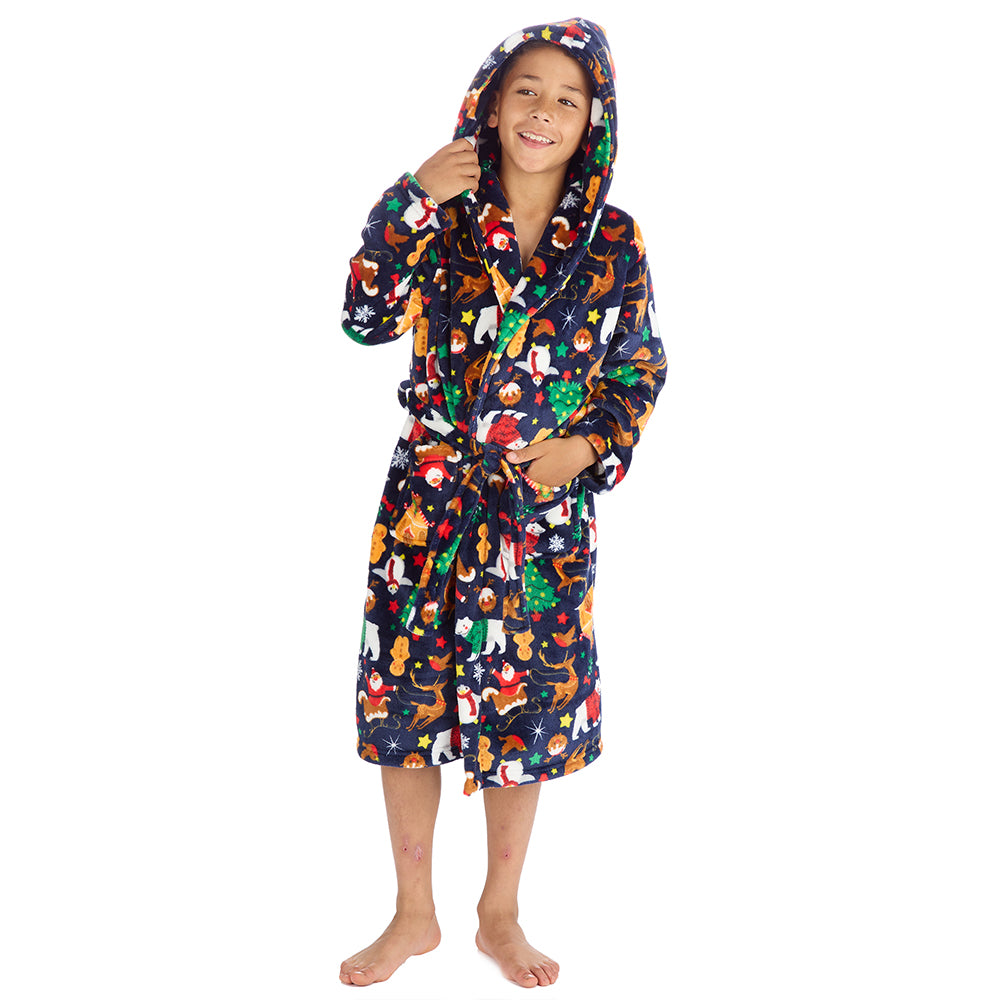Boys Navy Christmas Dressing Gown