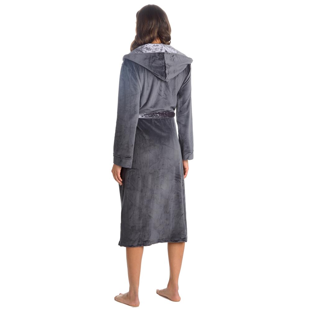 Ladies Luxury Velour Charcoal Dressing Gown 