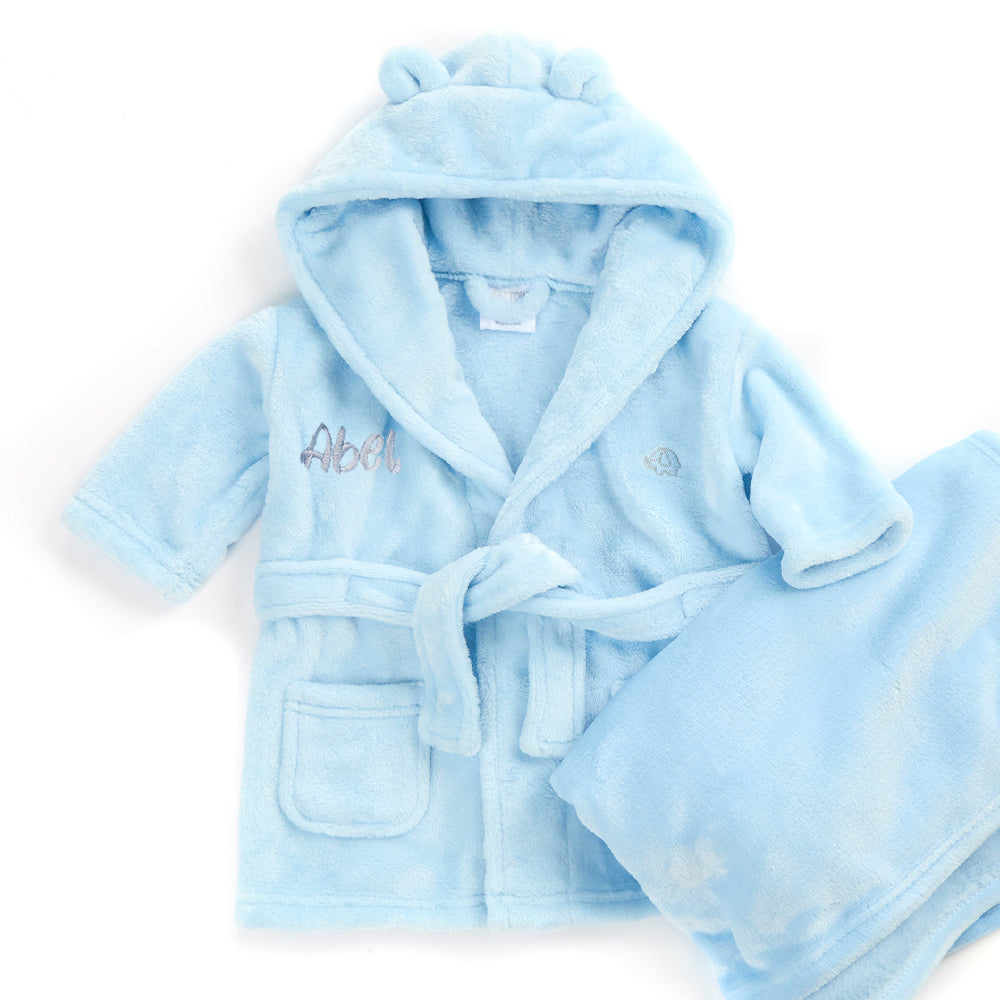 Personalised Baby Blue Bear Ears Dressing Gown