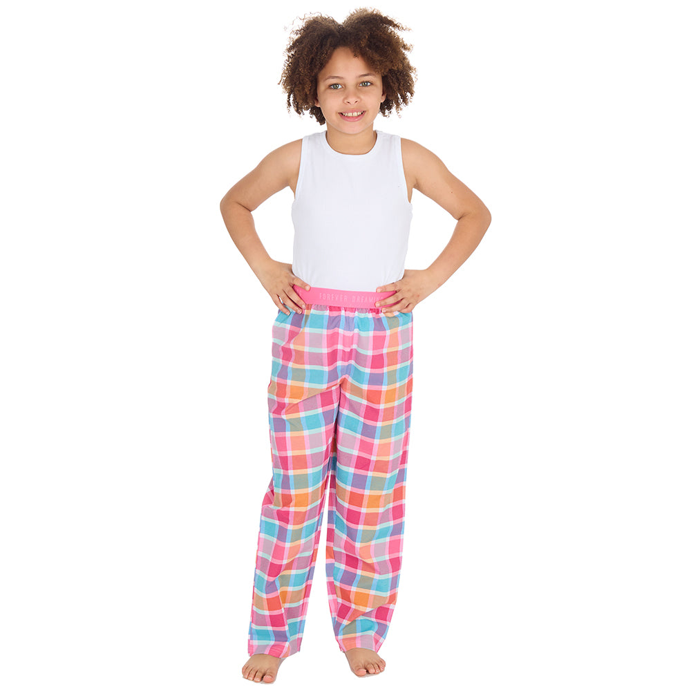 Girls Pink Check Woven Pyjama Bottoms
