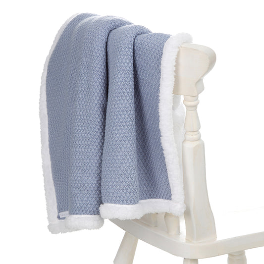 Baby Dusky Blue Knitted Sherpa Lined Blanket 