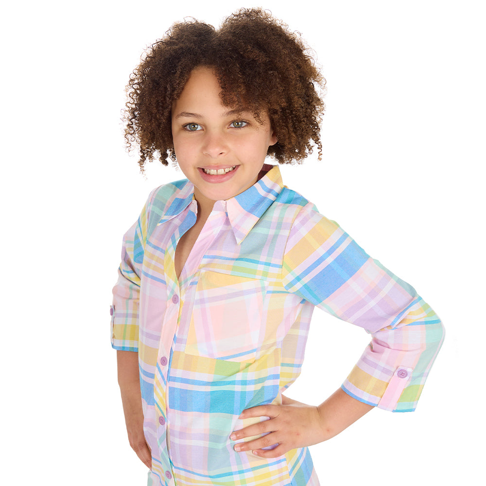 Girls Rose Pink Check Woven Nightshirt