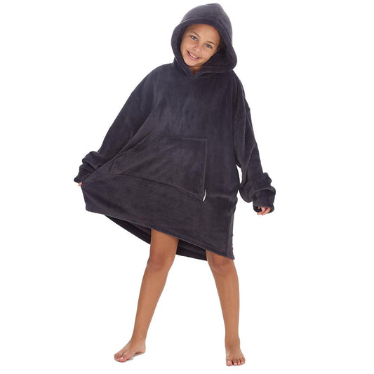 Girls Charcoal Coral Fleece Blanket Hoodie