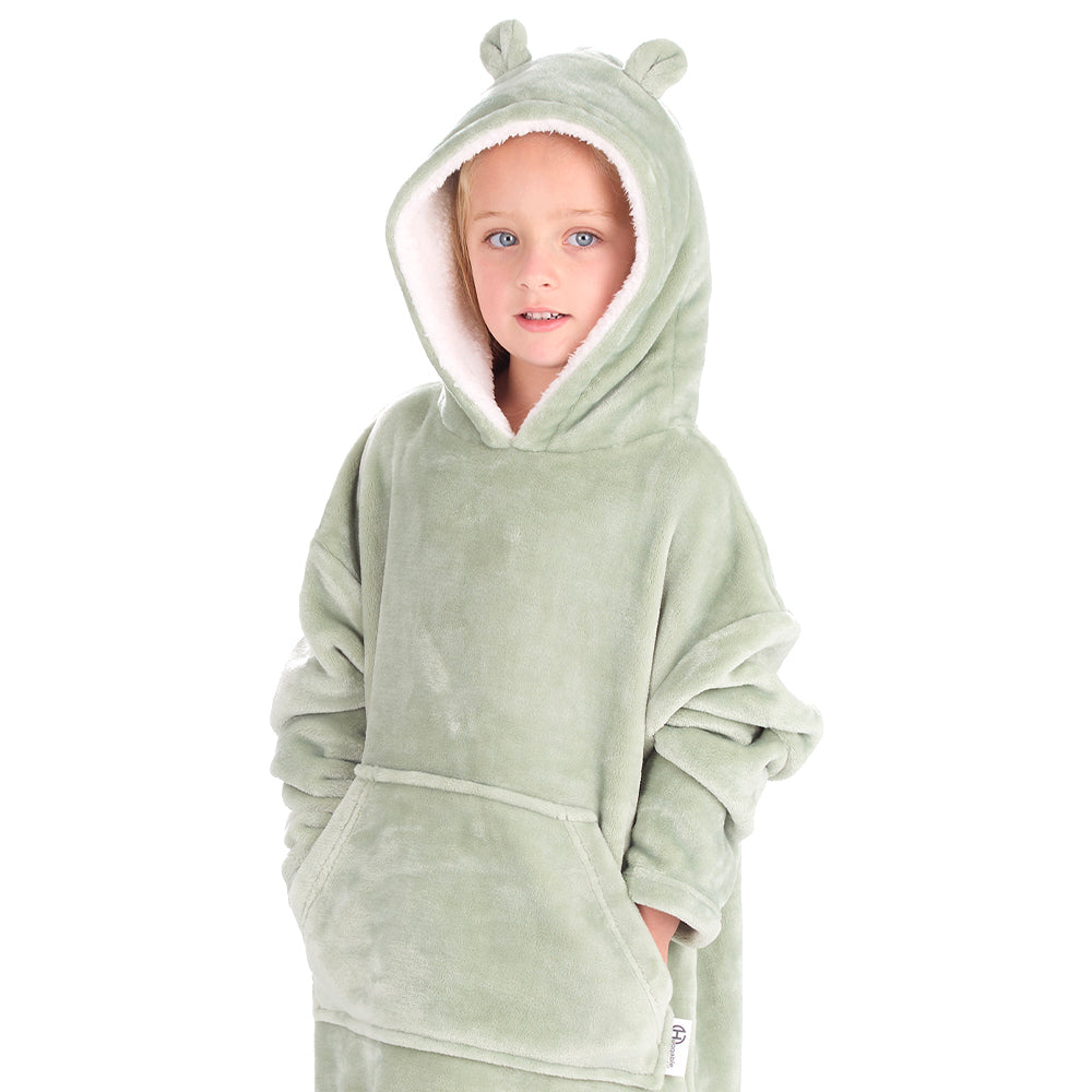 Infant Kids Bear Ears Sage Blanket Hoodie