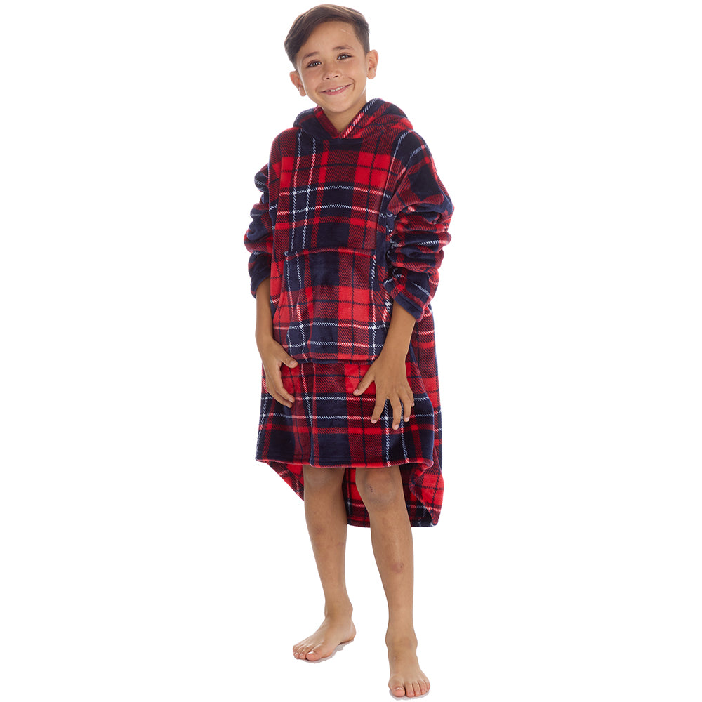 Boys Tartan Check Blanket Hoodie