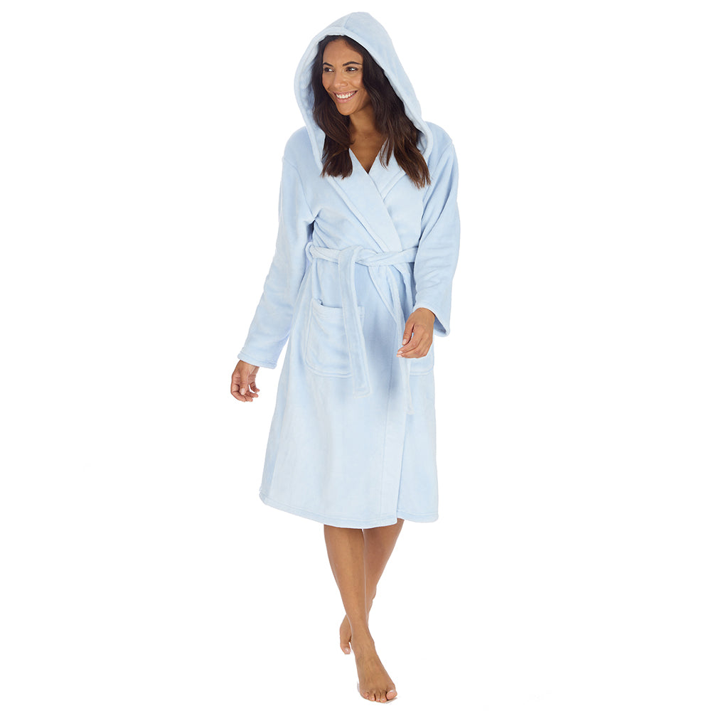 Ladies Baby Blue Hooded Dressing Gown
