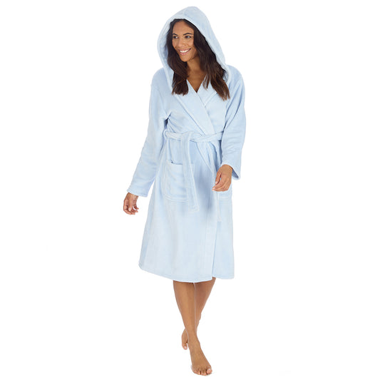 Ladies Baby Blue Hooded Dressing Gown