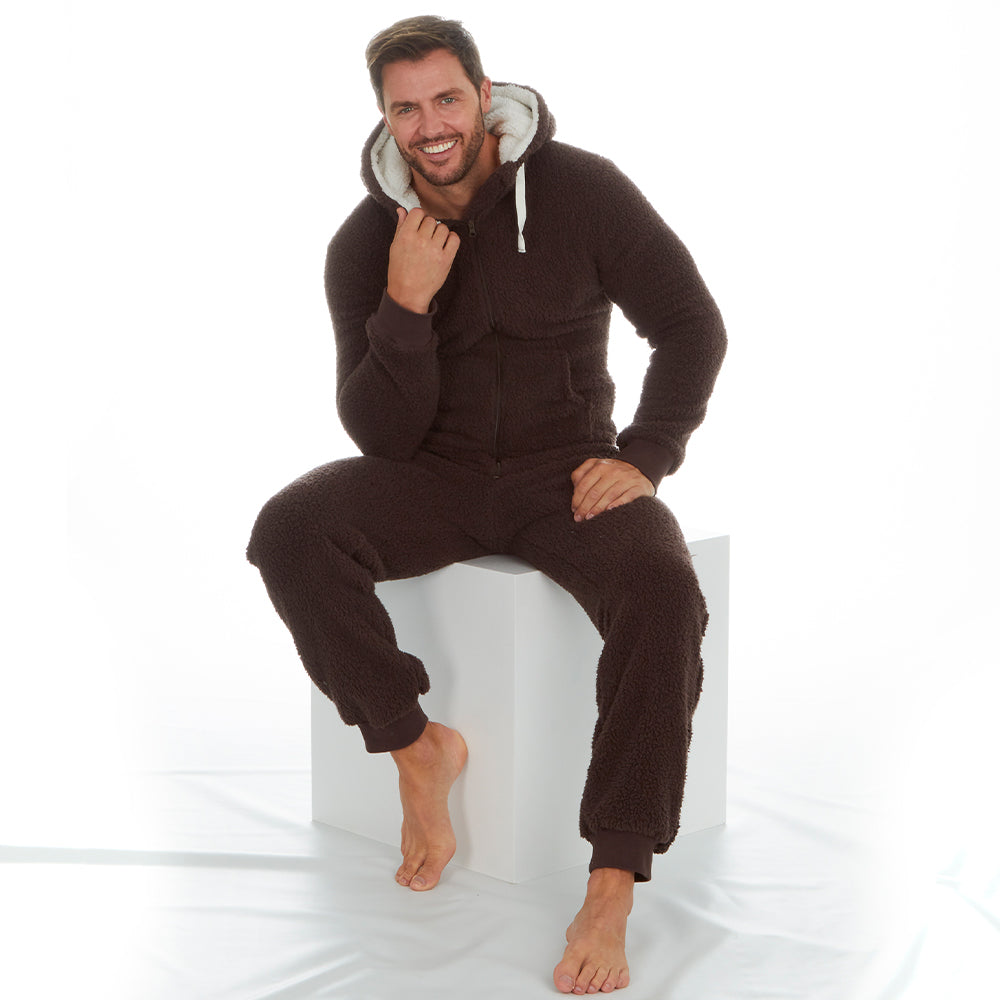 Mens Brown Teddy Bear Fleece Onesie