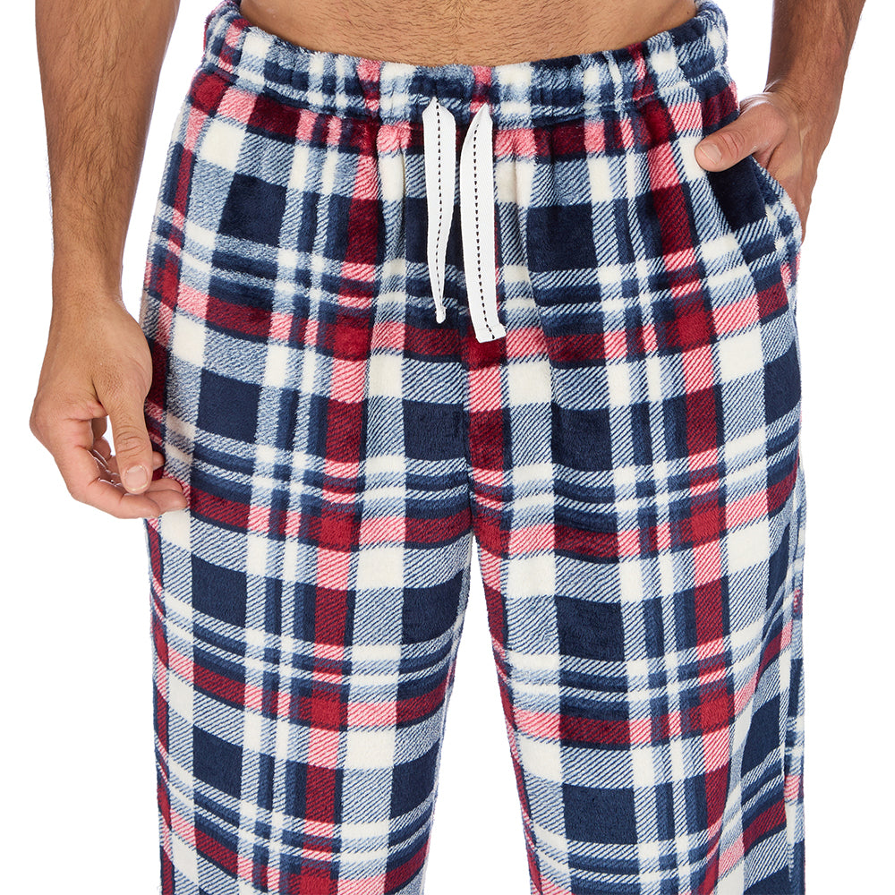 Mens Navy Check Fleece Pyjama Set