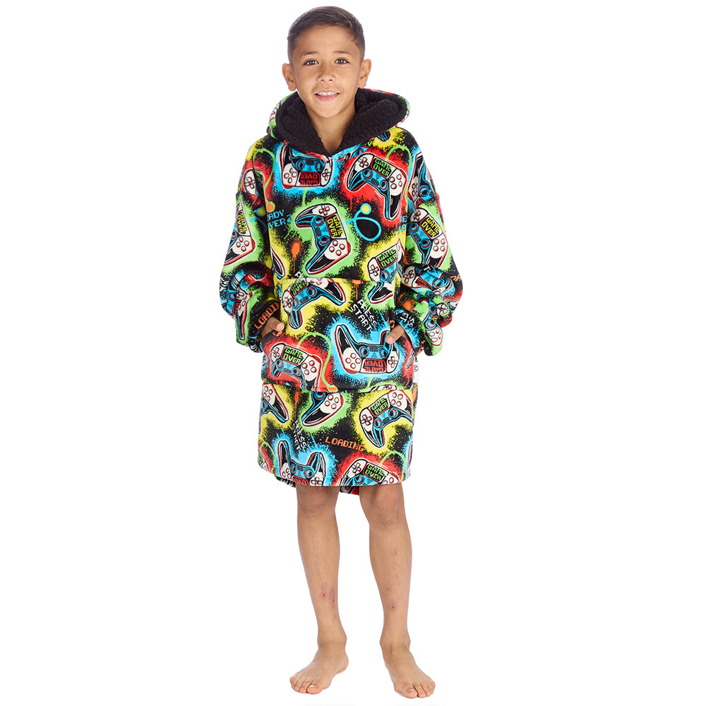 Boys Black Gamer Blanket Hoodie 