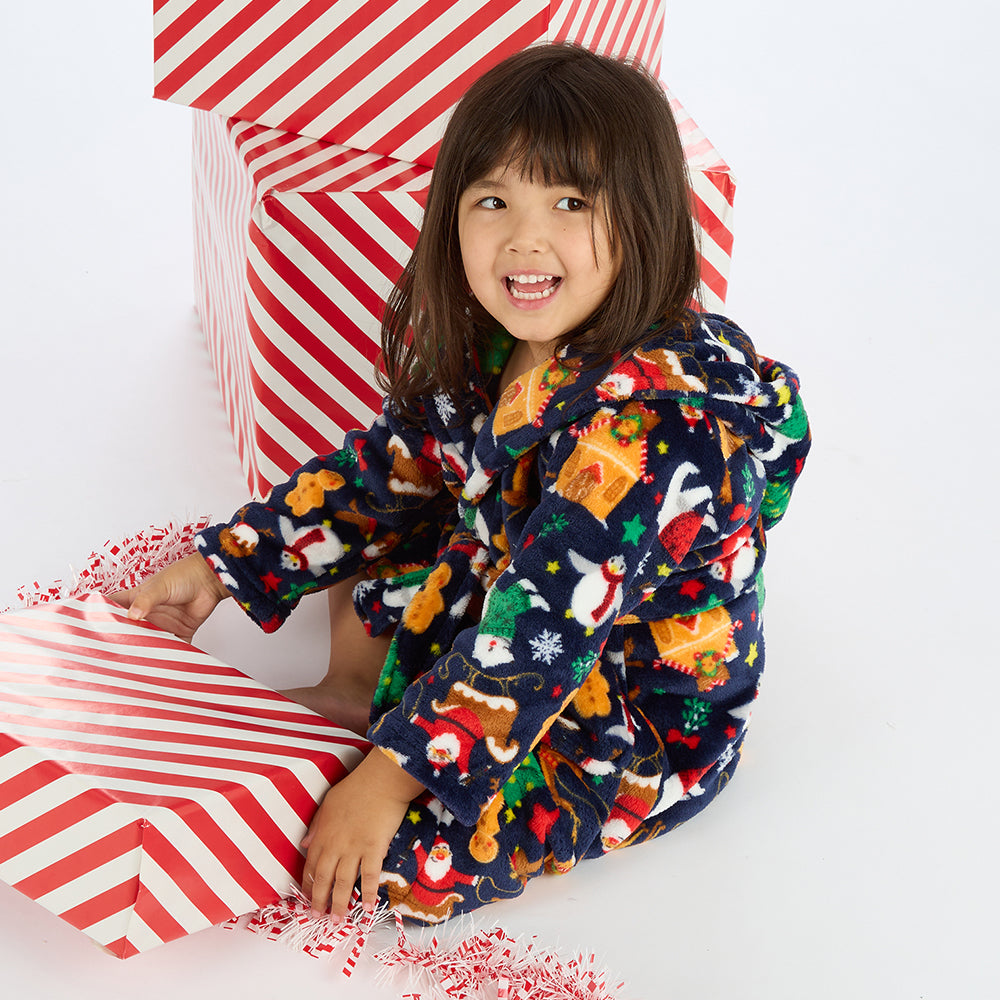 Girls Navy Christmas Dressing Gown