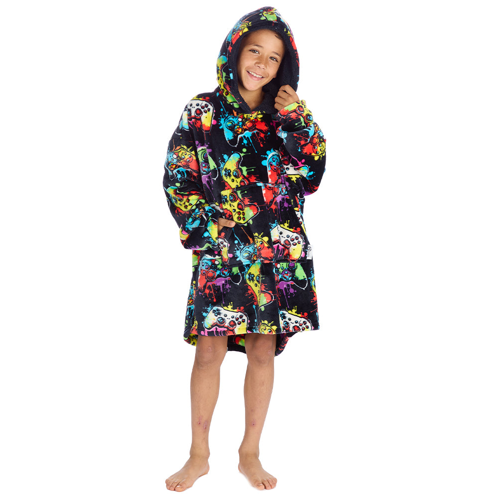 Boys Navy Gamer Blanket Hoodie 