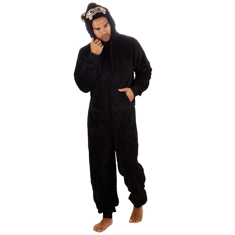 Mens Black Gorilla Fleece Onesie