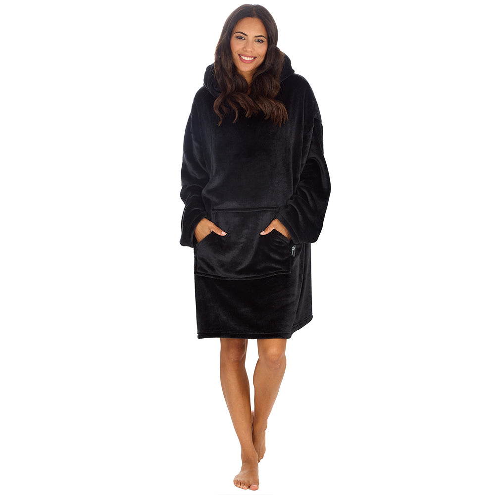 Ladies Shimmer Black Blanket Hoodie