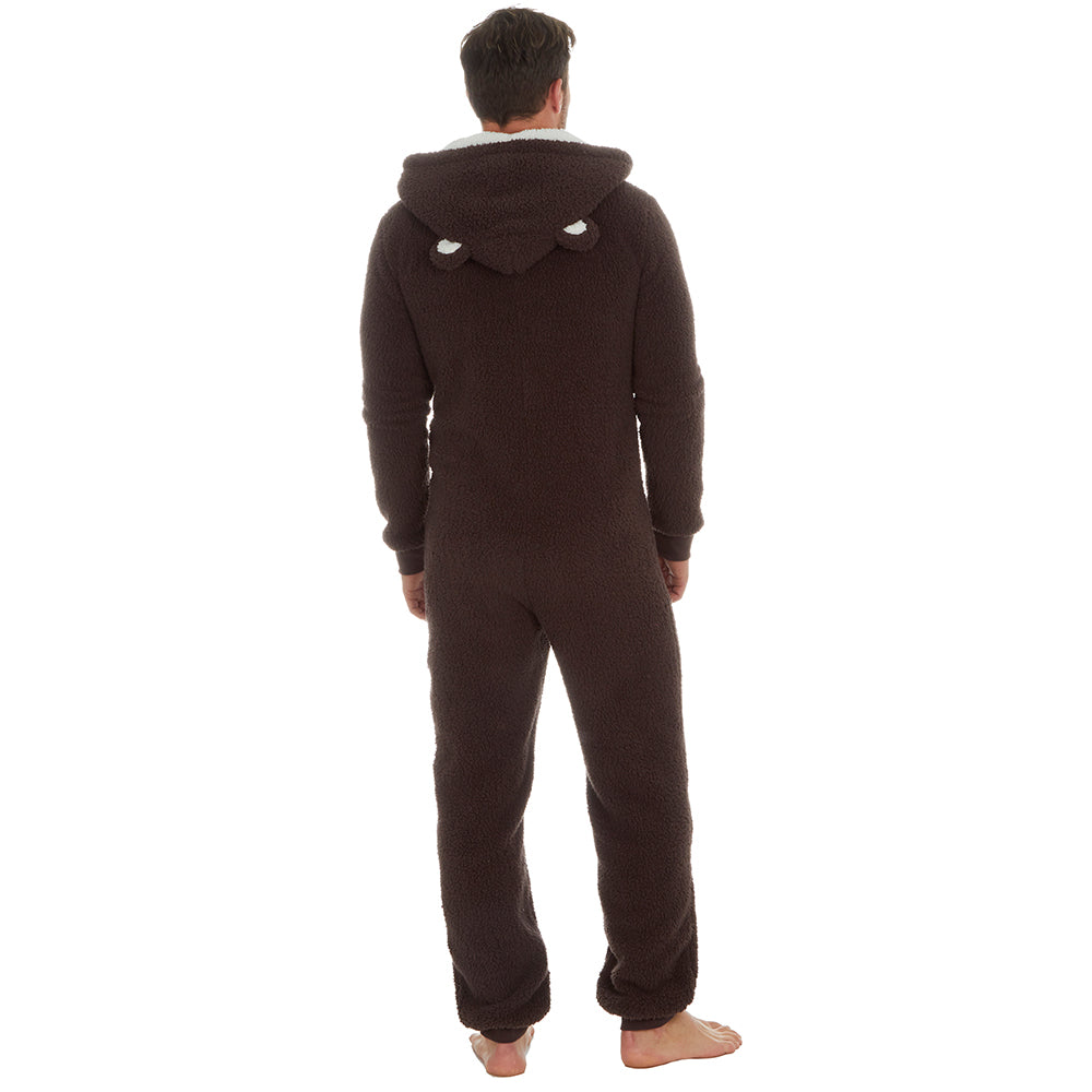 Mens Brown Teddy Bear Fleece Onesie