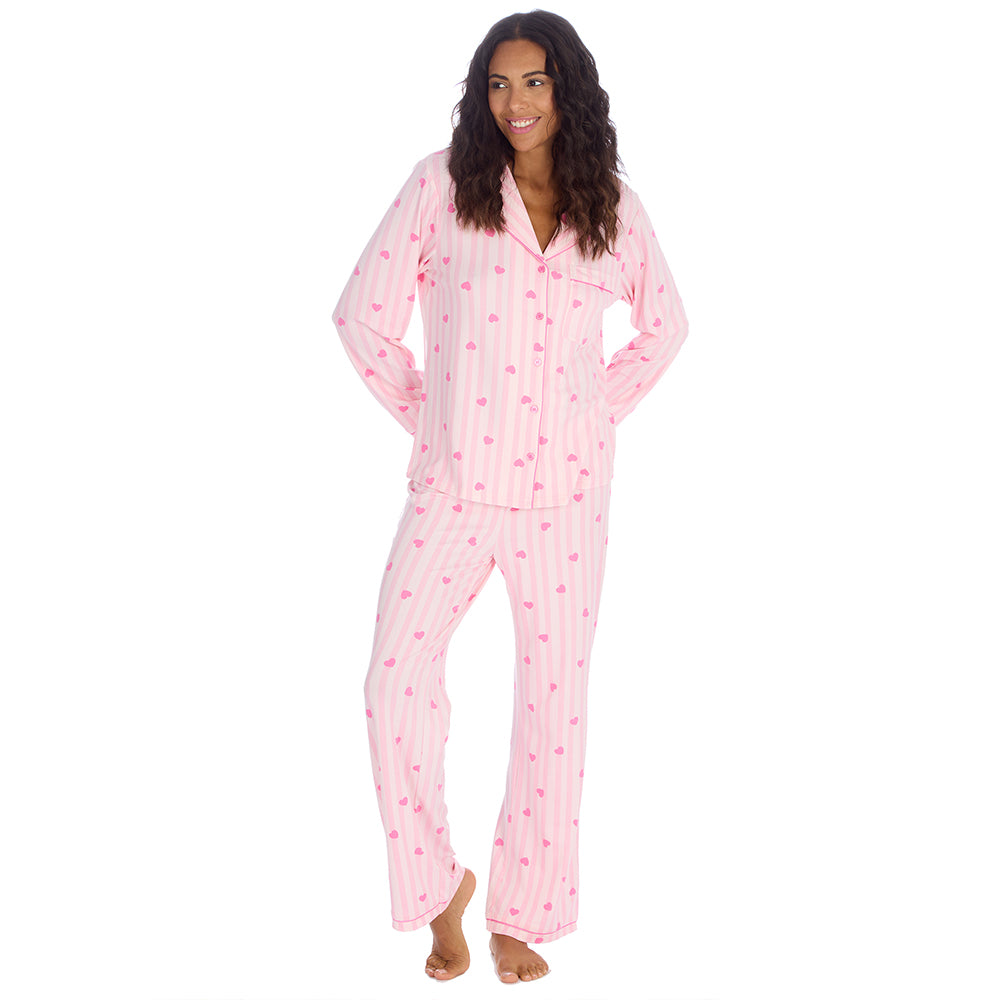 Ladies Pink Heart Printed Traditional Pyjama Set