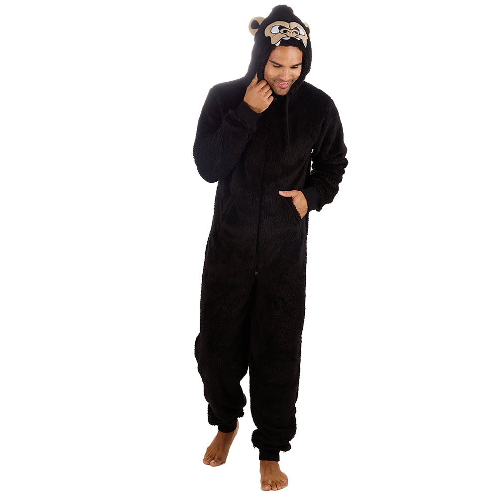 Mens Black Gorilla Fleece Onesie