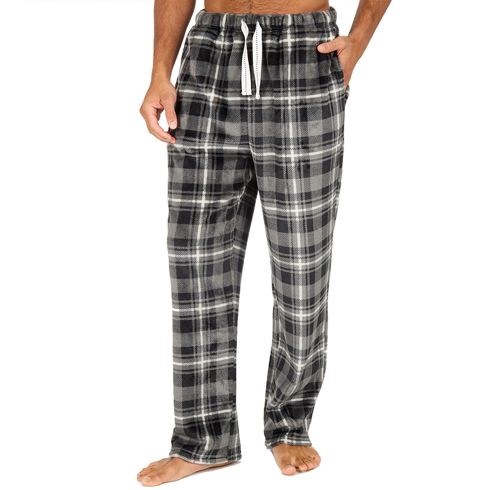 Mens Charcoal Check Fleece Pyjama Bottoms