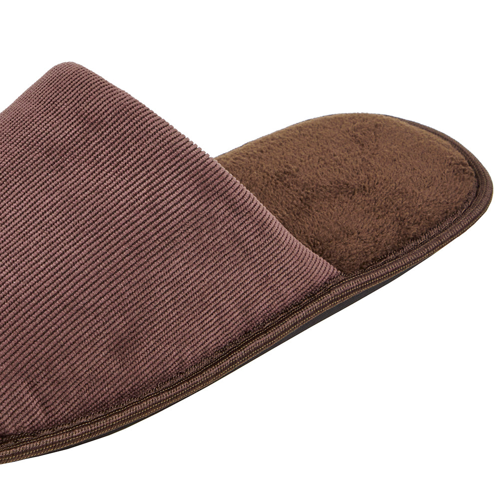 Mens Brown Corduroy Open Toe Slippers