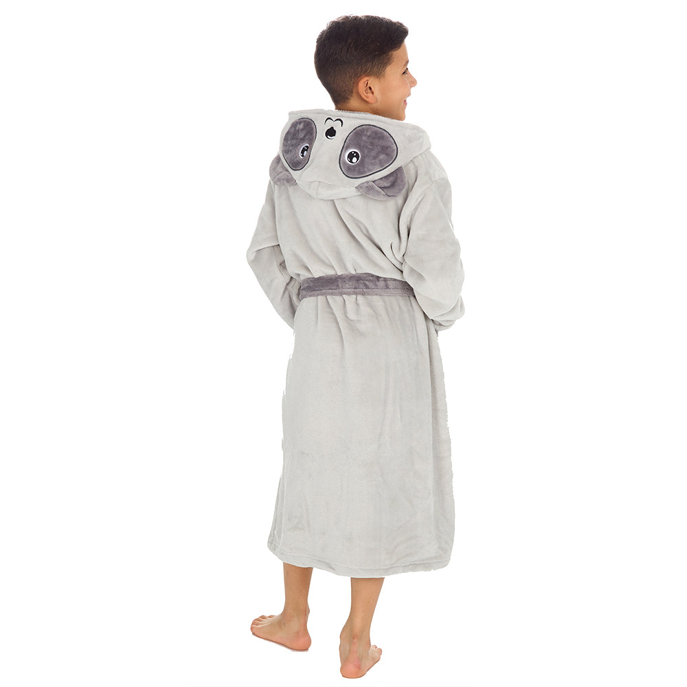 Kids Boys Grey Panda Fleece Dressing Gown