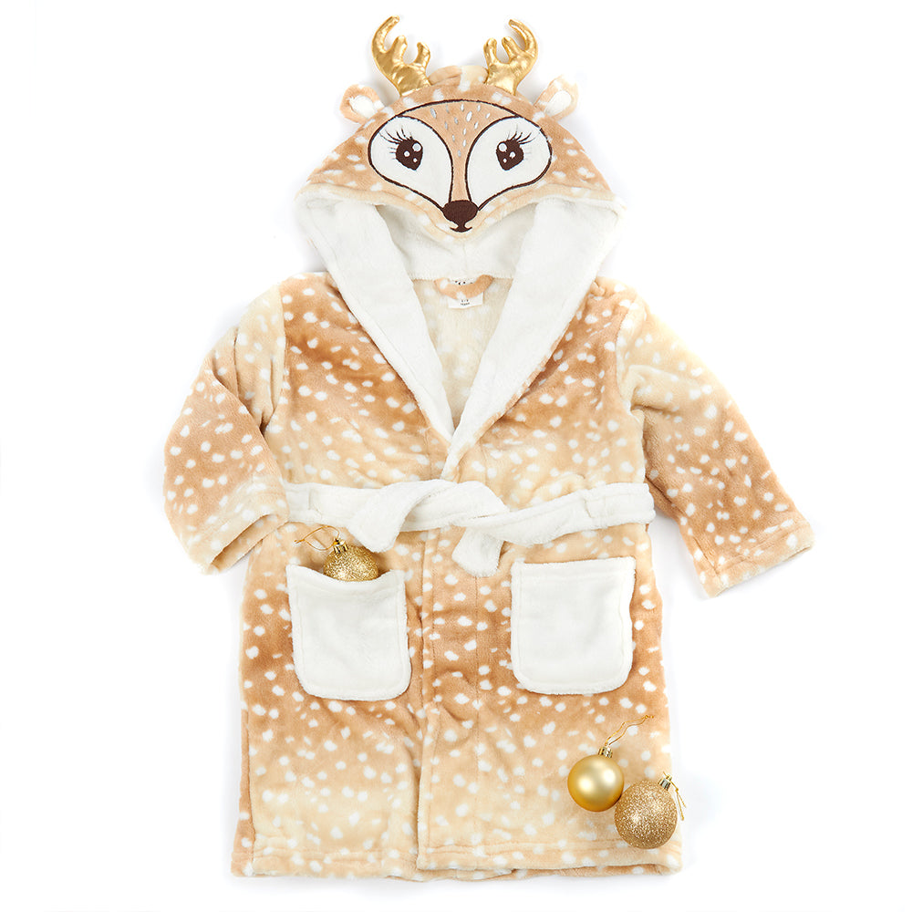 Girls Reindeer Plush Dressing Gown
