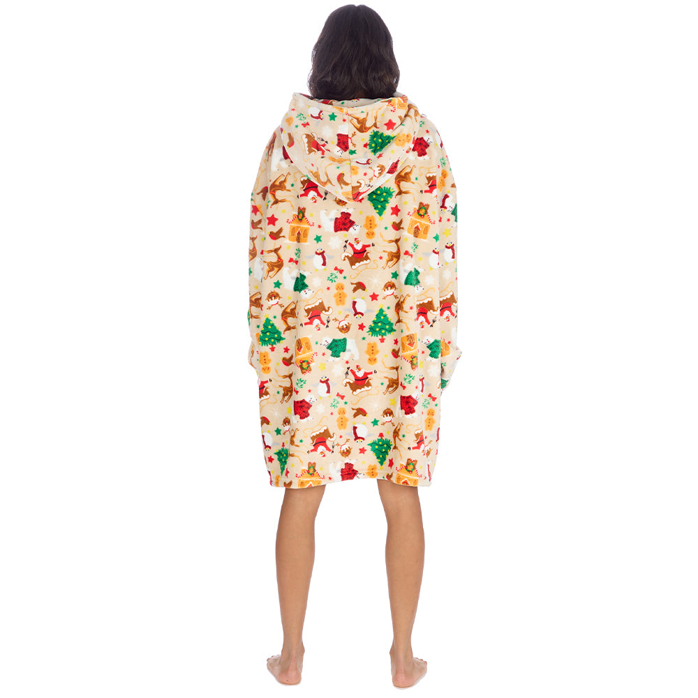 Ladies Cream Christmas Fleece Blanket Hoodie