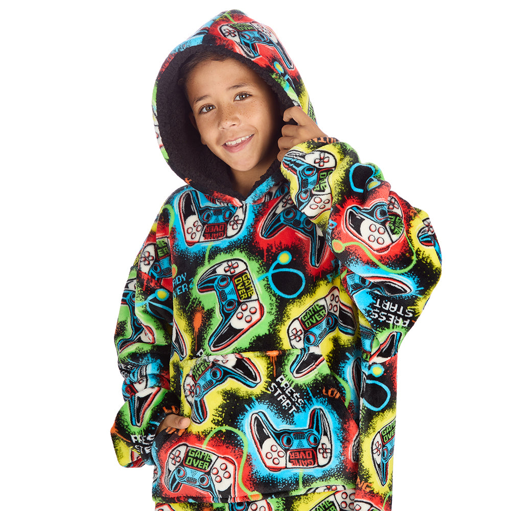 Boys Black Gamer Blanket Hoodie 