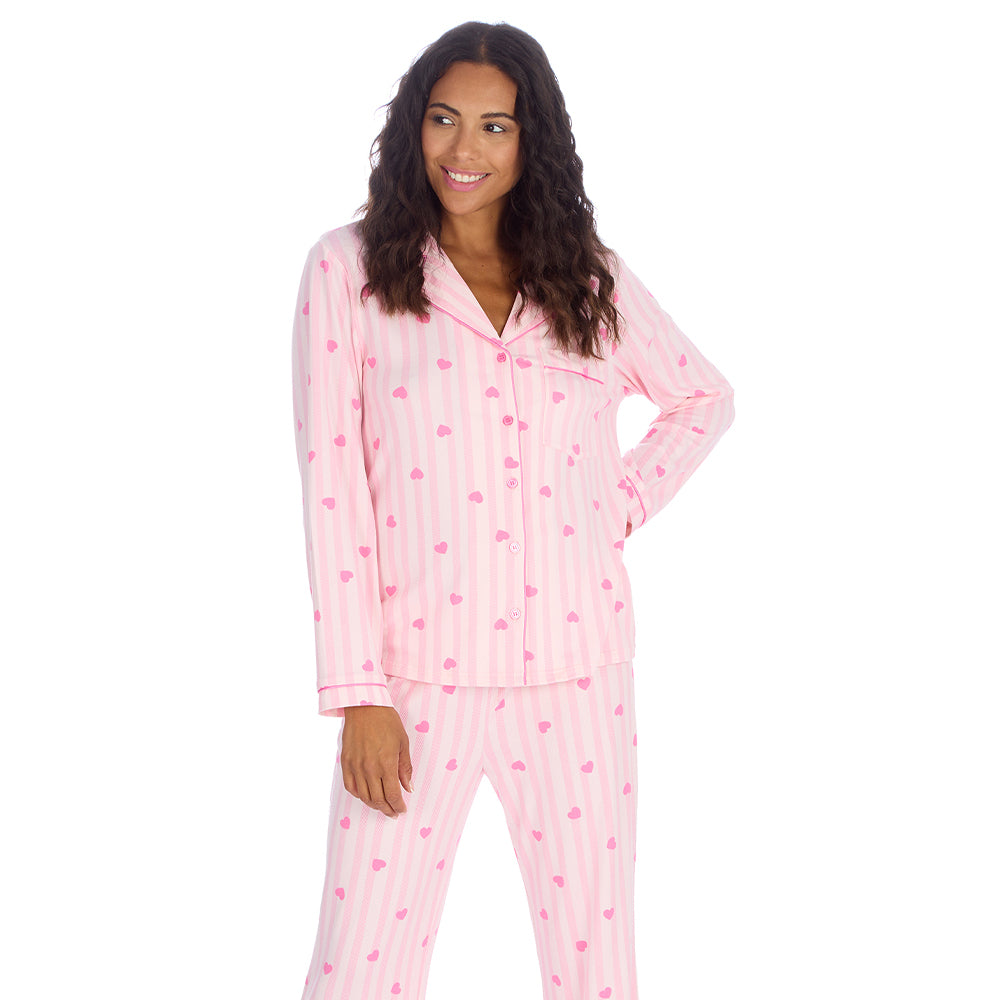 Ladies Pink Heart Printed Traditional Pyjama Set