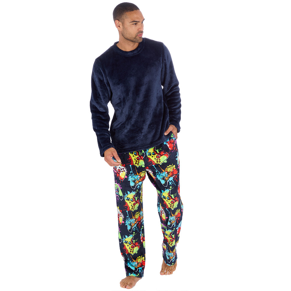 Mens Navy Gamer Fleece Pyjama Set