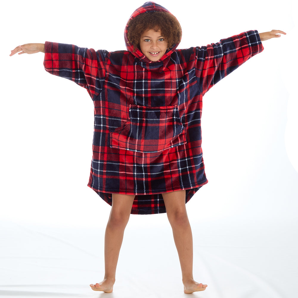 Girls Tartan Check Blanket Hoodie
