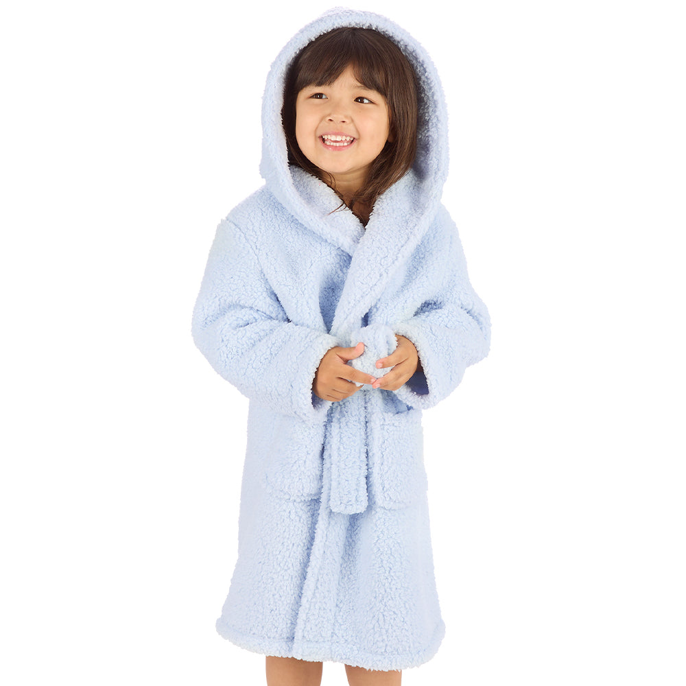 Girls Baby Blue Teddy Fleece Dressing Gown
