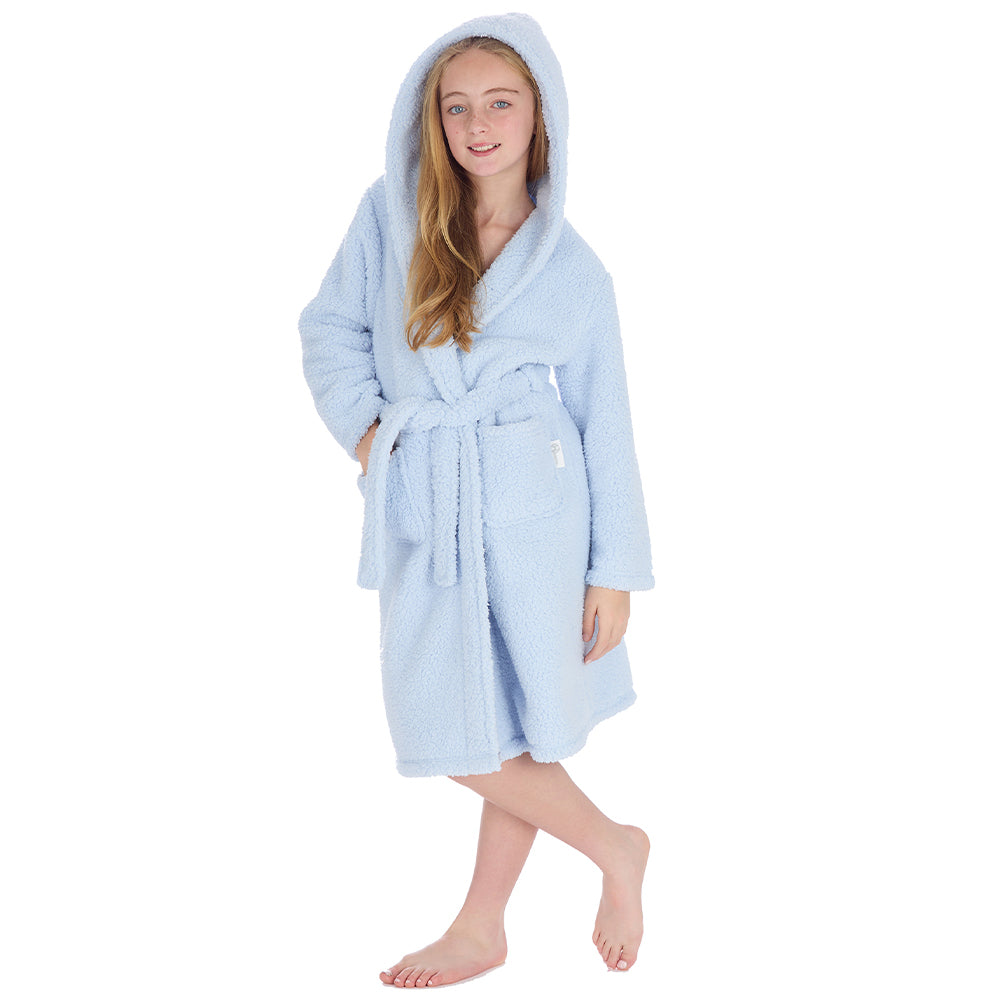 Girls Baby Blue Teddy Fleece Dressing Gown