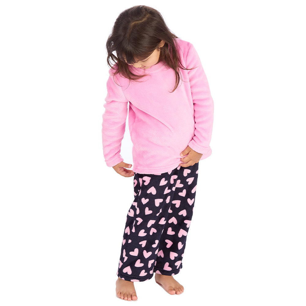 Girls Pink Hearts Fleece Pyjama Set
