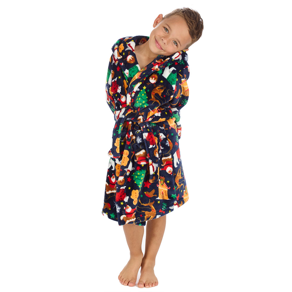 Boys Navy Christmas Dressing Gown