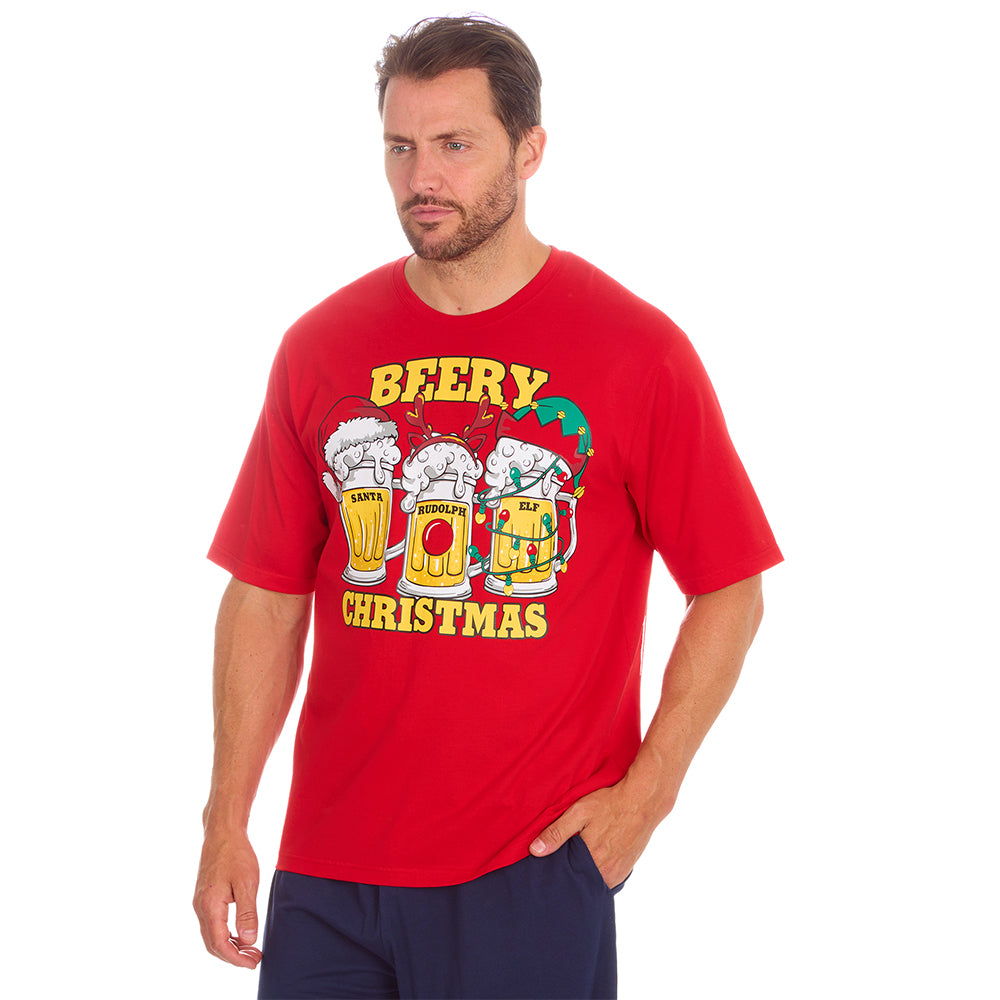 Mens Christmas Red Cotton Pyjama Set