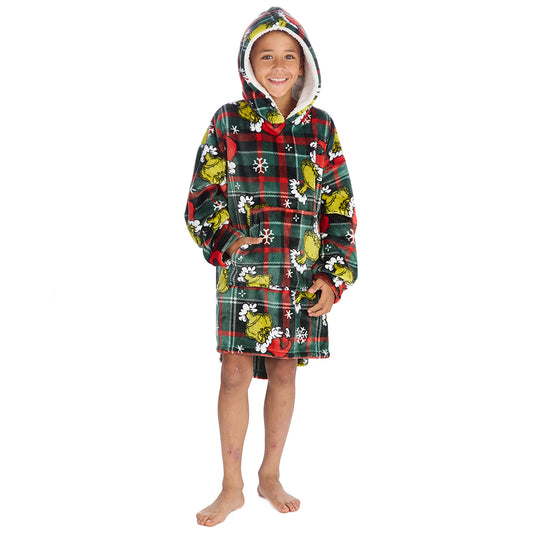 Boys Grinch Check Blanket Hoodie