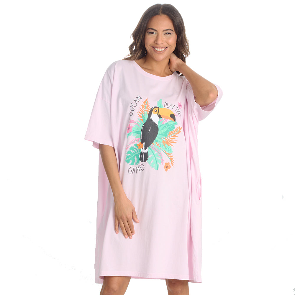Ladies Toucan Pink Oversize Sleep Tee